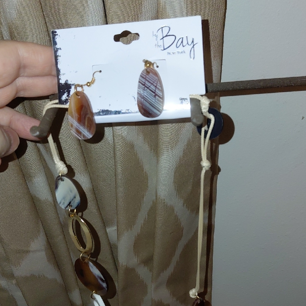 NWT By The Bay New York Necklace + Earrings Set, Button & Loop Closure